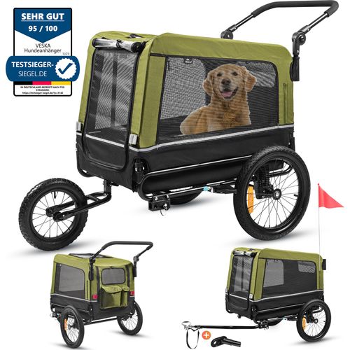Hundeanhänger 3in1 Fahrradanhänger, Hundebuggy, Jogger für Hunde, großer Laderaum 240 Liter, Hundewagen mit Dual Federung, faltbar - grün