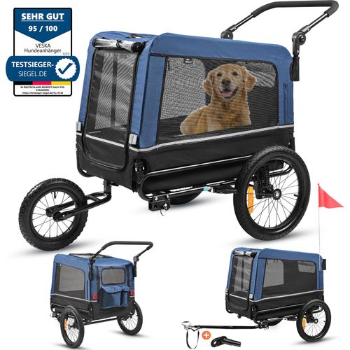 Hundeanhänger 3in1 Fahrradanhänger, Hundebuggy, Jogger für Hunde, großer Laderaum 240 Liter, Hundewagen mit Dual Federung, faltbar - blau