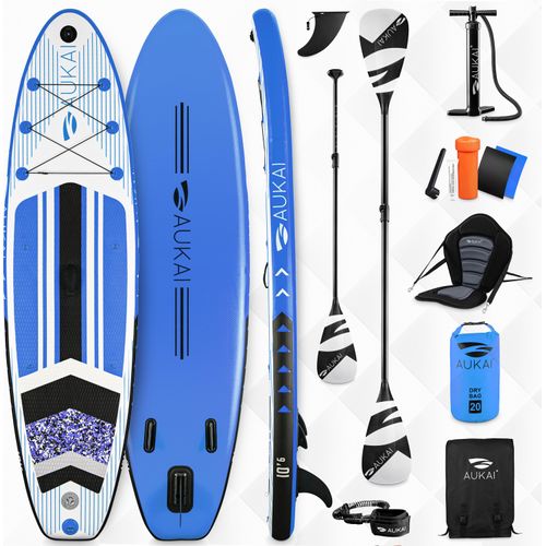 Stand Up Paddle Board 320cm 2in1 mit Kajak Sitz SUP Surfboard aufblasbar + Paddel und Doppelpaddel Surfbrett Paddling Paddelboard - blau