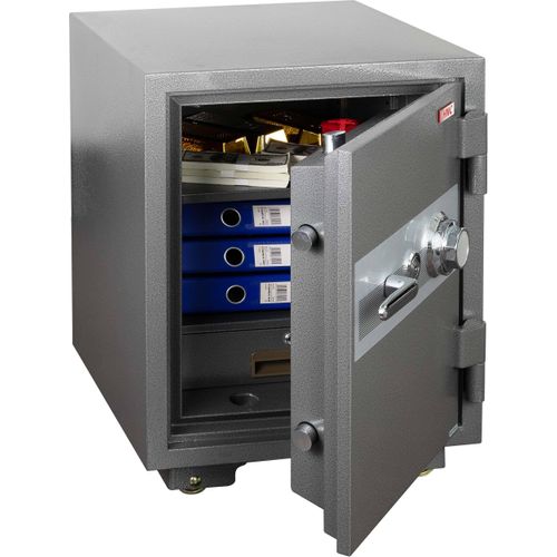 Tresor HWC-L48, feuerfest (60min) Safe Geldschrank Doppelbolzenverriegelung, 84kg Metall 68x48x47cm 48L grau