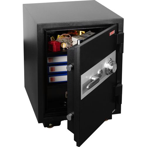 Tresor HWC-L48, feuerfest (60min) Safe Geldschrank Doppelbolzenverriegelung, 84kg Metall 68x48x47cm 48L schwarz