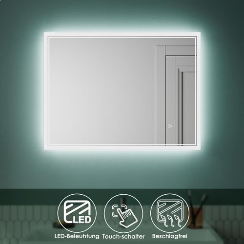 LED Badspiegel Mit Stromausfallspeicher und Anti-Beschlag-Funktion 80×60cmTaktile SchalterIP44 Horizontale/vertikale Aufhängung