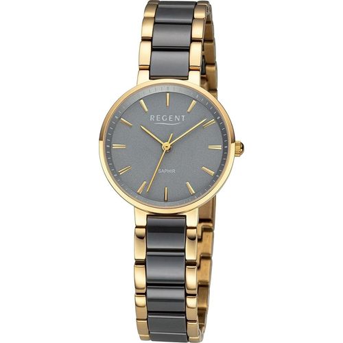 Regent 12211130 Damen-Armbanduhr Keramik Goldfarben/Grau
