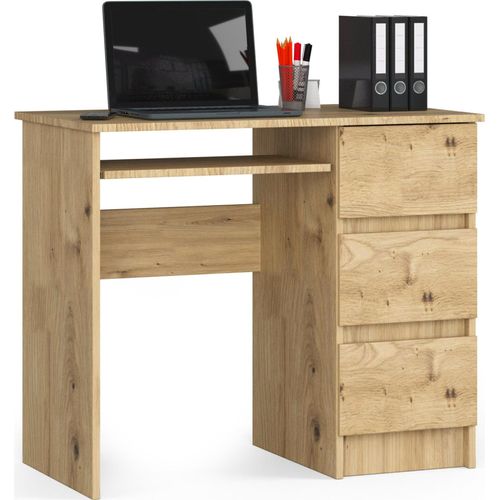 Computertisch Bürotisch mit ausziehbarer Tastaturablage, Laminatplatte mit ABS-Kante, mit 3 Schubladen rechts, 90 x 50 x 77 cm, Artisan Eiche
