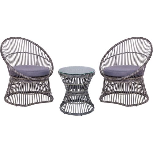 BELIANI Balkonset Taupe Rattan 3-teilig 2 Sessel mit Couchtisch Auflagen Dunkelgrau Boho Outdoor Indoor Garten Terrasse Balkon Wohnzimmer Schlafzimmer