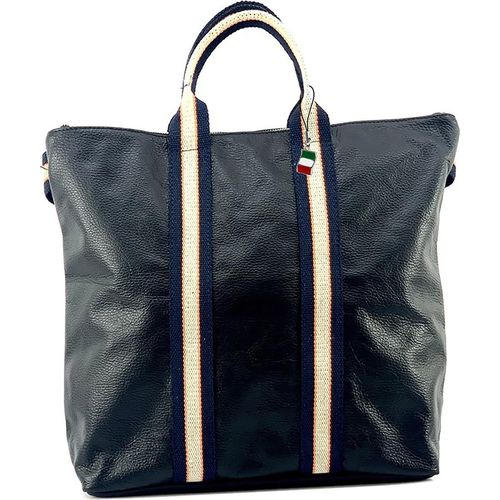 Cityrucksack schwarz blau beige Florence Rucksack Tasche Leder Canvas D2OTF609S