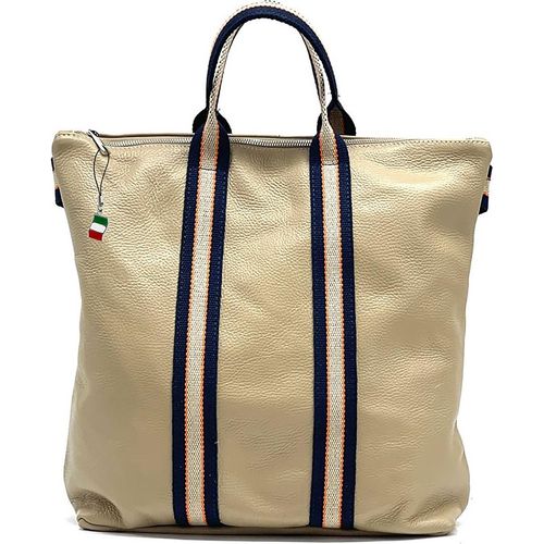 Florence Leder Canvas Rucksack Tasche Cityrucksack taupe blau beige OTF609C