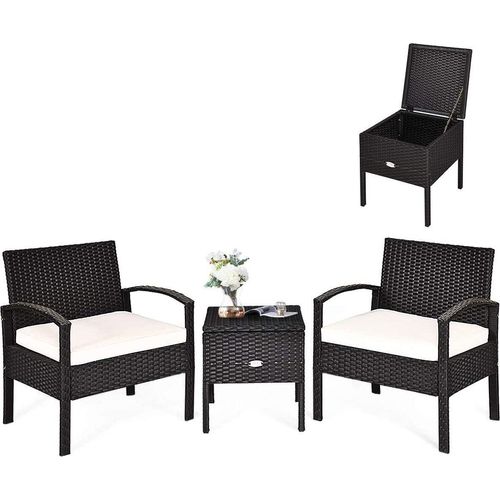 COSTWAY 3-teiliges Gartenmöbel Set, Balkonmöbel mit Kissen, Polyrattan Balkonset mit 2 Sessel und Tisch, Sitzgruppe Terrassenmöbel Rattanmöbel für Balkon, Garten, Veranda