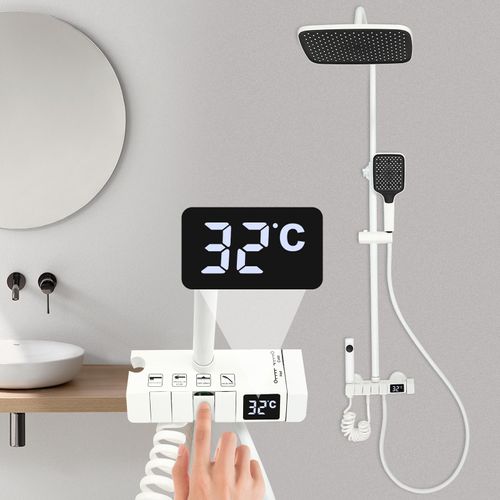 Duschsystem mit LED-Anzeige Regendusche Duschset Handbrause 85-120cm höhenverstellbar (weiß)
