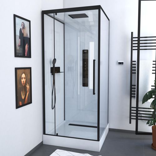 Dusche Komplett MARWELL Komplettdusche Fertigdusche White Square 90 x 90 x 215 cm – Komplett Set inkl. Duschwanne und Armatur - Eckdusche mit Fronteinstieg