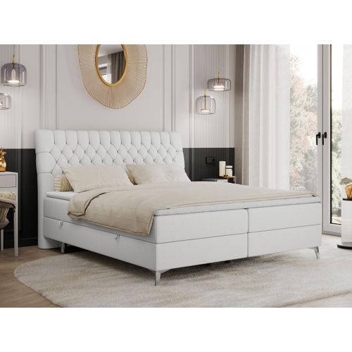Boxspringbett 180x200 mit 2 Bettkästen Matratze und Topper, Polsterbett 180x200, Bett 180x200 - MILEN - 180x200 cm - Weiß - Kunstleder - H3
