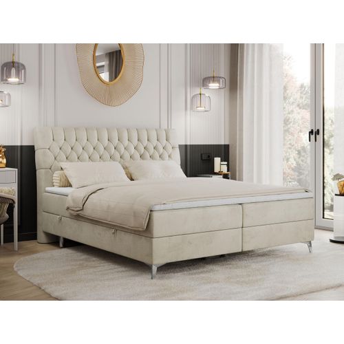 Boxspringbett 160x200 mit 2 Bettkästen Matratze und Topper, Polsterbett 160x200, Bett 160x200 - MILEN - 160x200 cm - Beige - Velvet - H3