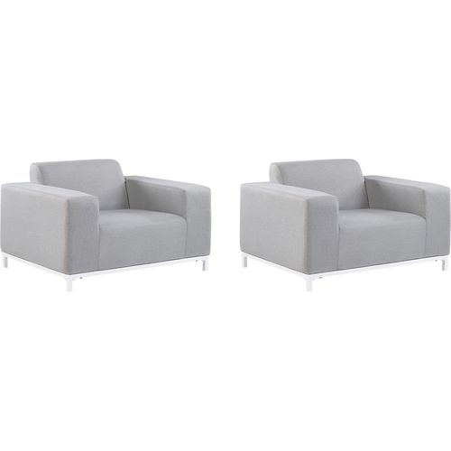BELIANI Gartensessel 2er Set Hellgrau Stoffbezug mit Weissem Metallgestell Modern Möbel Outdoor Indoor Garten Terrasse Balkon Ausstattung Sitzmöbel