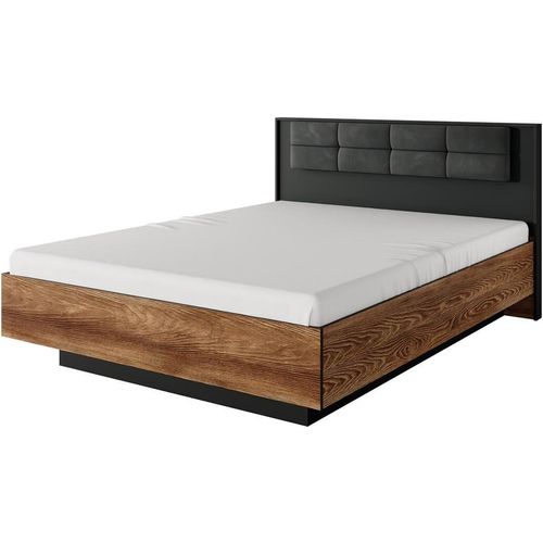 Bettso Industriebett GORI mit Bettkasten und Metallrahmen 160x200 kastanie/anthrazit
