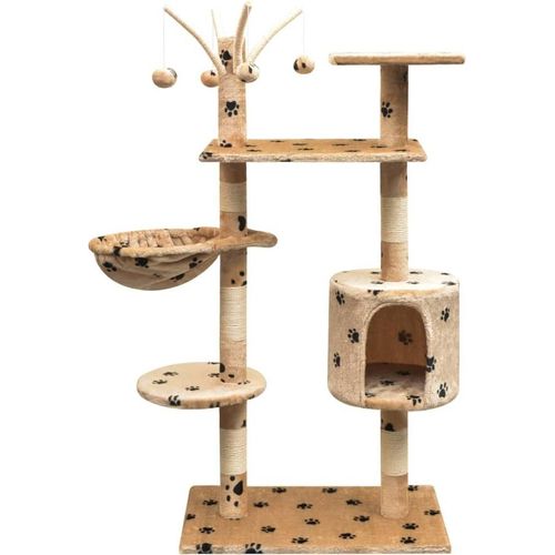 Katzen-Kratzbaum 125 cm Beige mit Pfoten-Aufdruck
