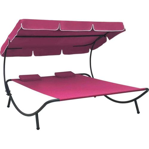 Sonnenliege mit Sonnendach und Kissen Rosa