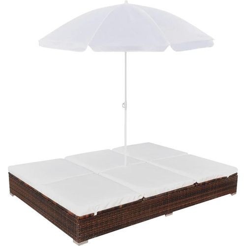 Outdoor-Loungebett mit Sonnenschirm Poly Rattan Braun