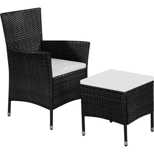 Gartenstuhl und Hocker mit Polstern Poly Rattan Schwarz