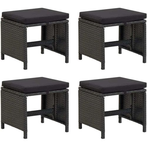 Gartenhocker 4 Stk. mit Sitzkissen Poly Rattan Schwarz