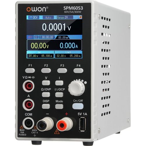 OWON SPM6053 Programmierbares Labornetzteil (0šC30 V, 0šC10 A), 300 W Tisch-Gleichstromnetzteil mit Multimeter-geregeltem Netzteil mit 2,8-Zoll-LCD-Display und Taste zum Aktivieren/Deaktivieren des Ausgangs, Einzelkanalausgang