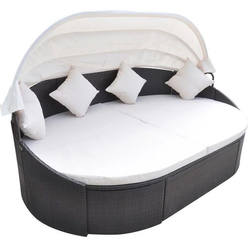 Outdoor-Loungebett mit Dach Poly Rattan Braun