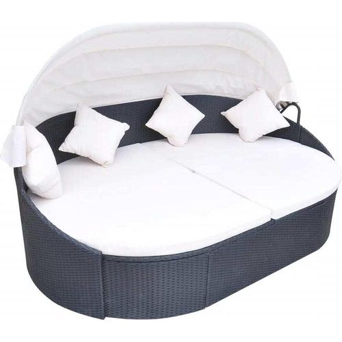 Outdoor-Loungebett mit Dach Poly Rattan Schwarz