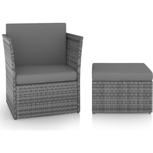 Gartensessel mit Hocker Poly Rattan Anthrazit