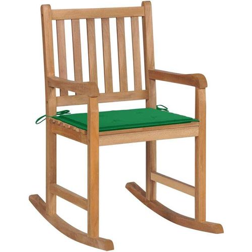 Schaukelstuhl mit Grünem Kissen Massivholz Teak