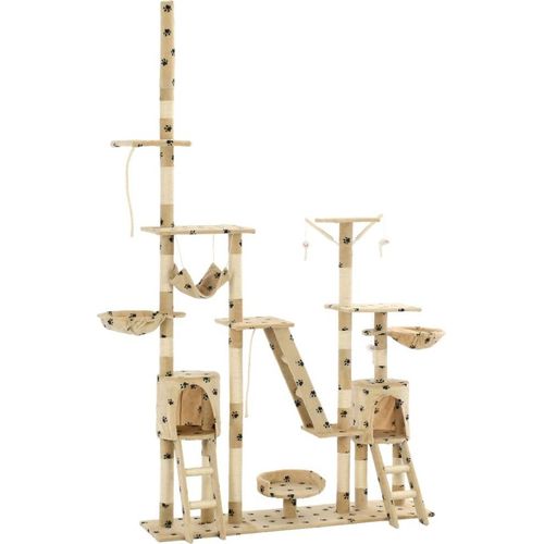 Katzen-Kratzbaum Sisal 230 - 250 cm Pfoten-Aufdruck Beige