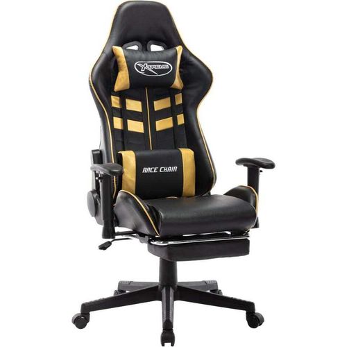 Gaming-Stuhl mit Fußstütze Schwarz und Golden Kunstleder