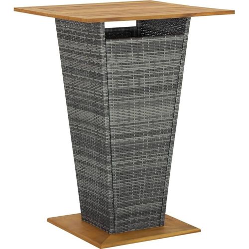 Bartisch Grau 80x80x110 cm Poly Rattan und Massivholz Akazie