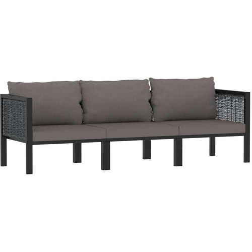 3-Sitzer-Sofa mit Auflage Anthrazit Poly Rattan