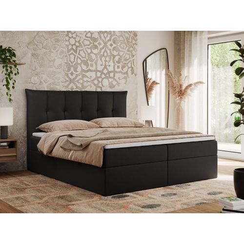 MKS MEBLE Boxspringbett 120x200 mit Bettkasten und Matratze H3, Polsterbett 120x200 mit Bettkasten, Bett 120x200 mit Stauraum und Topper - Premium-10 - Schwarz Kunstleder