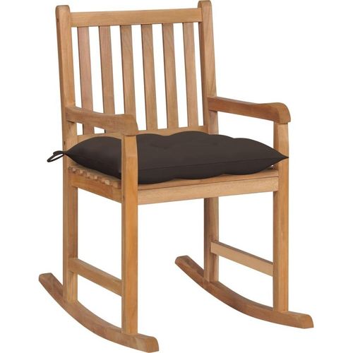 Schaukelstuhl mit Taupe Kissen Massivholz Teak