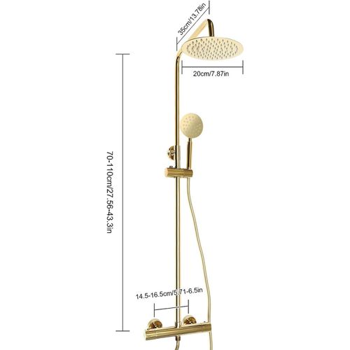 Thermostat Duschsystem Anti-Kalk-Regendusche Regendusche Duschstange Set mit Handbrausegarnitur Brause Brausegarnitur Höhenverstellbar 70-110cm Gold
