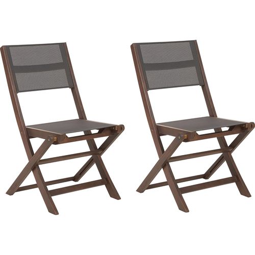 BELIANI Gartenstuhlset 2er Set Grau und Dunkelbraun Akazienholz Textilbespannung Klappbar Outdoor Terrasse Balkon Möbel Gartenausstattung