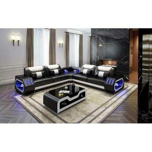LED Beleuchtete Ecksofa Wohnzimmer Leder Couch Sitz Polster Wohnlandschaft Sofa
