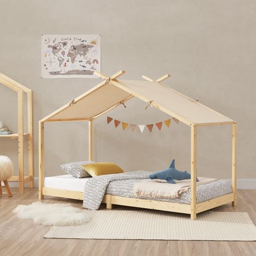 Kinderbett 'Brome' Hausbett 90 x 200 cm Naturfarben