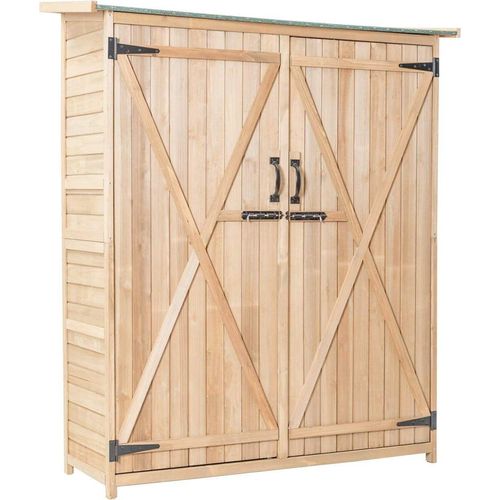 COSTWAY Gartenschrank Holz mit Satteldach, Gerätehaus, Geräteschuppen 140x50x162cm