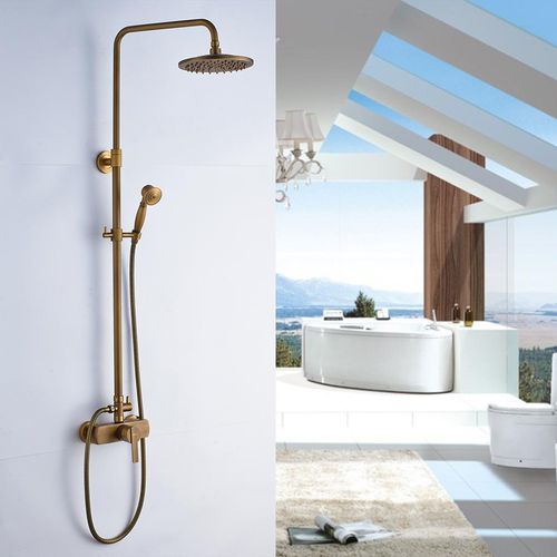 Auralum Duschsäule Höhenverstellbares Duschset Zwei Düsen zur Auswahl aus Messing im eleganten Retro-Stil