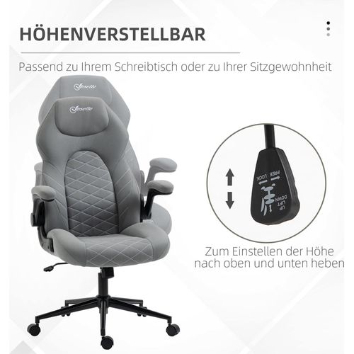 Vinsetto Bürostuhl, Ergonomischer Schreibtischstuhl, Computerstuhl mit Wippfunktion, Verstellbaren Armlehnen, Drehstuhl mit Weichem Kissen, Mikrofasertuch, Hellgrau