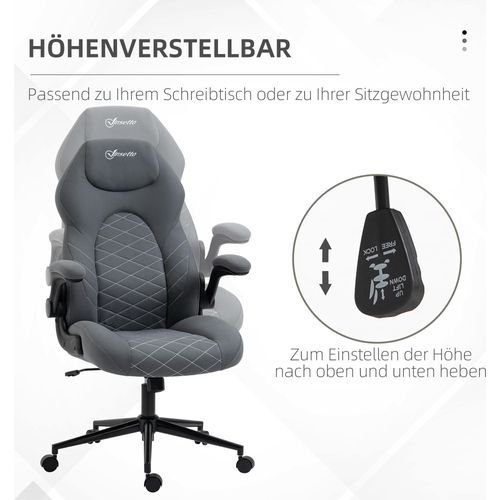Vinsetto Bürostuhl, Ergonomischer Schreibtischstuhl, Computerstuhl mit Wippfunktion, Verstellbaren Armlehnen, Drehstuhl mit Weichem Kissen, Mikrofasertuch, Dunkelgrau