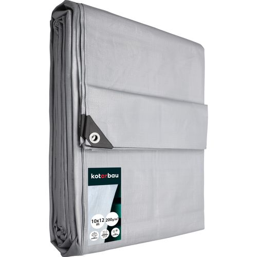 KOTARBAU® Gewebeplane 10x12 m Silber 200g/m2 Abdeckplane Verstärkten Ösen Schutzplane Bauplane Kordel Wasserdicht Reißfest Industrieplane Jede Wetterlage