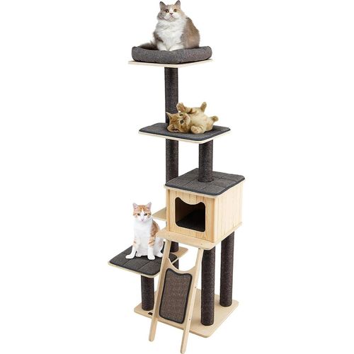 COSTWAY Kratzbaum 175 cm hoch, Katzenhaus mit Sisalstämmen & Kratzbrett, Katzenkratzbaum, Moderne 6-stöckige Katzenmöbel mit geräumiger Kuschelhöhle & Sitzstange