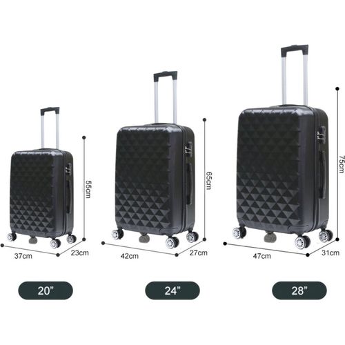 Reisekoffer Koffer 3 tlg Hartschale Trolley Set Kofferset Handgepäck Gepäck Reisetasche ABS-07 Schwarz