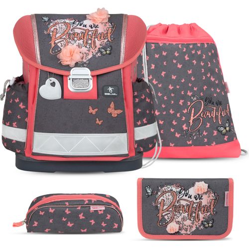 Belmil 403-13/AG/S Schulranzen Set 4 - teilig ergonomischer Schulranzen Mädchen 1. klasse 2. klasse 3. klasse - Super Leicht 930-990 g/ Grundschule (403-13/AG/S Bloomy Blossom)