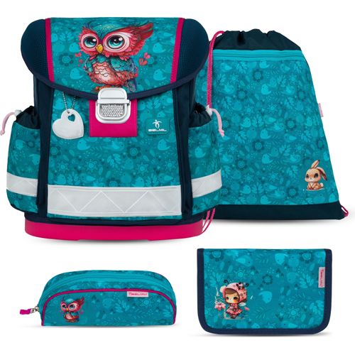 Belmil 403-13/AG/S Schulranzen Set 4 - teilig ergonomischer Schulranzen Mädchen 1. klasse 2. klasse 3. klasse - Super Leicht 930-990 g/ Grundschule (403-13/AG/S Cute Owl)
