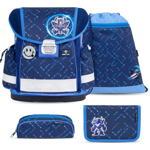 Belmil 403-13/AG/S Schulranzen Set 4 - teilig ergonomischer Schulranzen Jungen 1. klasse 2. klasse 3. klasse - Super Leicht 930-990 g/ Grundschule (403-13/AG/S Navy Blue Tech)
