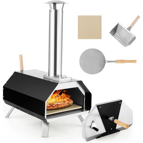 COSTWAY Outdoor Pizzaofen, tragbarer Pizza Ofen aus Edelstahl mit Pizzastein, Pizzaschaufel, Thermometer & klappbaren Beinen, für Picknick, Party, Camping