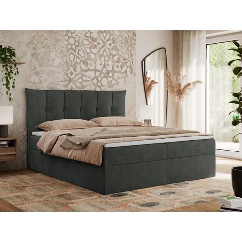 MKS MEBLE Boxspringbett 120x200 mit Bettkasten und Matratze H3, Polsterbett 120x200 mit Bettkasten, Bett 120x200 mit Stauraum und Topper - Premium-10 - Dunkelgrau Struktur